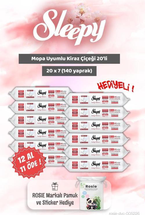 12 AL 11 ÖDE Kiraz Çiçeği Sleepy Mopa Uyumlu 20'li ve Rosie Bebek pamuğu
