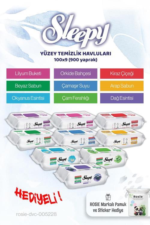 Yüzey Temizleme Ailesi 9 x 100 (900 yaprak) ve Rosie pamuk hediye