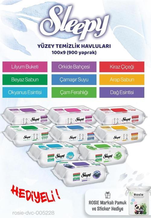 Yüzey Temizleme Ailesi 9 x 100 (900 yaprak) ve Rosie pamuk hediye