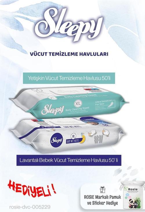 Yetişkin ve Bebek Vücut Temizleme Havlusu 50 x 2 (100 yaprak) ve Rosie hediye