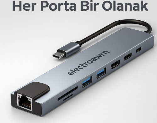 Macbook Pro Air İçin USB Type-C Hub Dönüştürücü 8 in 1 Çoklayıcı