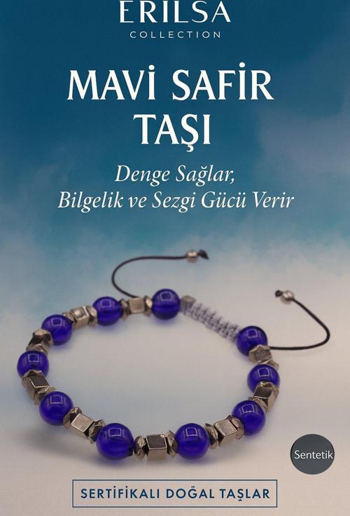 Sertifikalı Sentetik Mavi Safir Taşı Bileklik – Bilgelik, Sezgi ve Denge Enerjisi