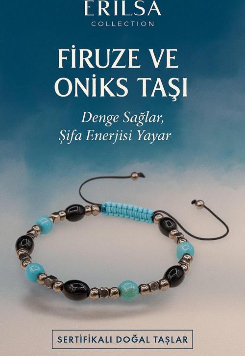 Sertifikalı Firuze ve Oniks Taşı Bileklik – Dengeleyici Şifa Enerjisiyle Özel Tasarım