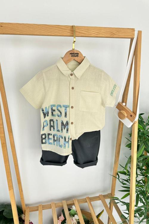 West Palm Beach Baskılı Erkek Çocuk Gömlekli Şortlu Takım - Yeşil