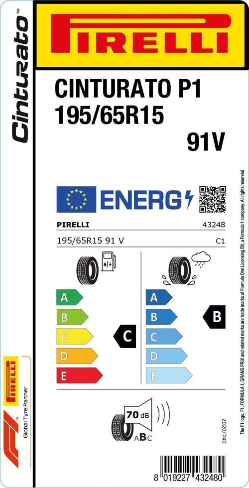 195/65R15 91V Cınturato P1 C-B-70 Oto Yaz Lastiği (Üretim Yılı: 2024)