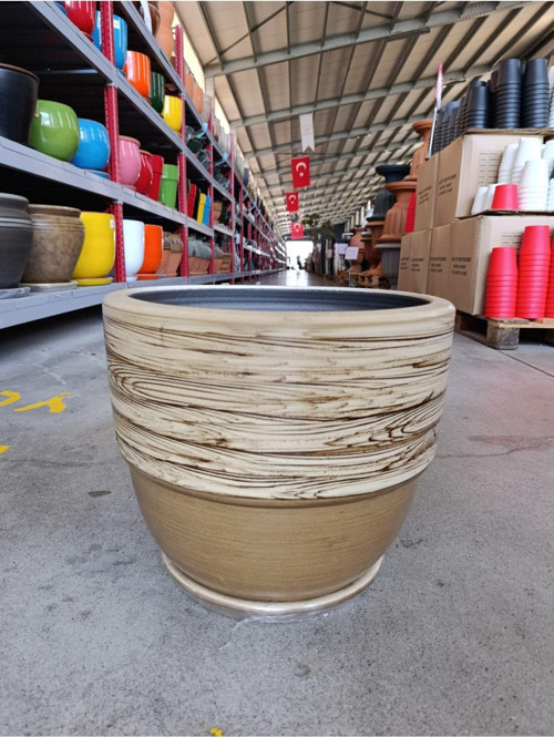 Tabaklı 60 Litre İki Renkli Taş Saksı