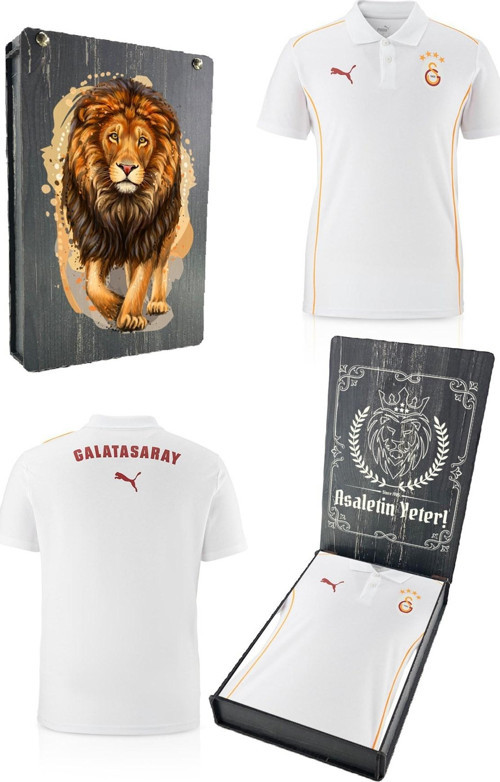 Orijinal Lisanslı Polo Yaka Beyaz Antrenman T-Shirt Gs Aslan Baskılı Hediyelk Ahşap Kutu