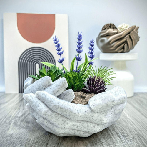 Dekoratif Gri Mermer Renkli Avuç Saksı 10Cm