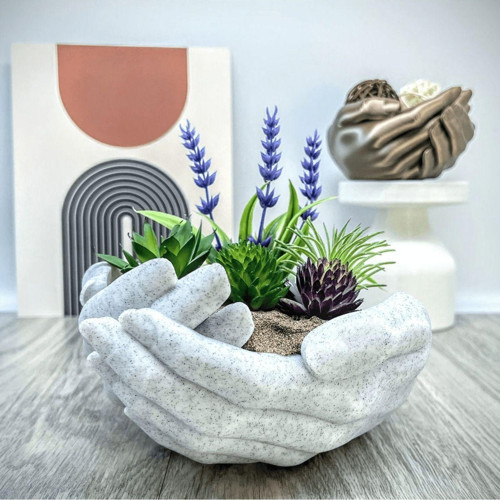 Dekoratif Gri Mermer Renkli Avuç Saksı 12Cm