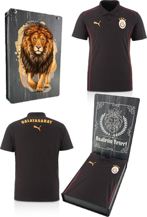 Orijinal Lisanslı Polo Yaka Siyah Antrenman T-Shirt Gs Aslan Baskılı Ahşap Kutu