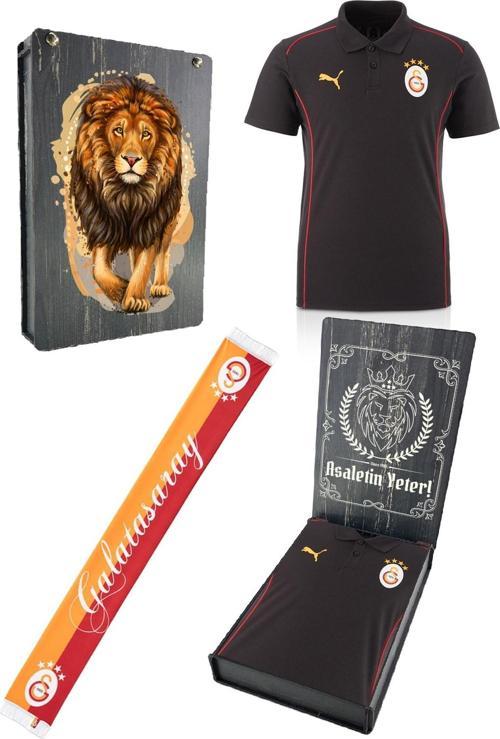 Orijinal Lisanslı Polo Yaka Siyah Antrenman T-Shirt + Şal Kaşkol Set Ahşap Set