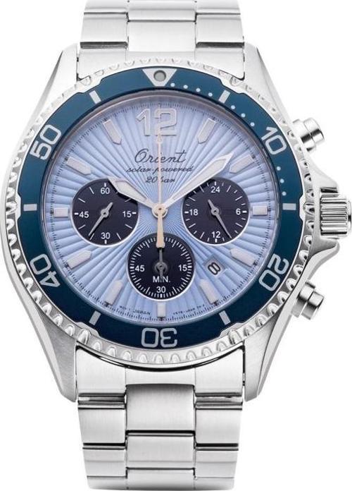 Mako Chronograph Solar RA-TX0210L10B Çelik Gri Mavi Kadran 20 ATM 43 mm Erkek Kol Saati