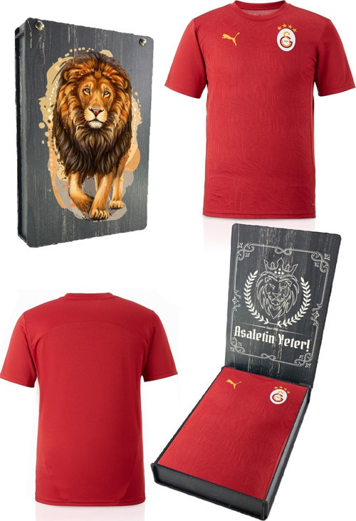 Orijinal Sıfır Yaka Kırmızı A Takım Antrenman T-Shirt Gs Aslan Baskılı Ahşap Kutu