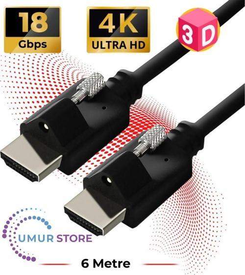 Vidalı HDMI 2.0 4K Ultra Hd 60 Hz Ses ve Görüntü Aktarım Kablosu 6 Metre