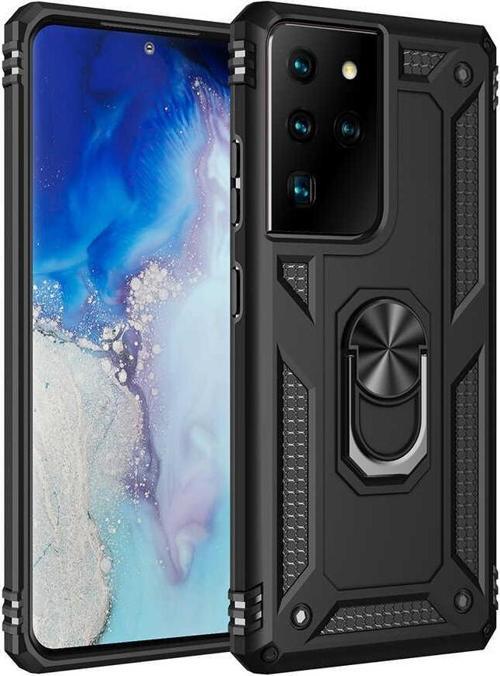 Samsung Galaxy S21 Ultra Uyumlu Kamera Korumalı Standlı Yüzüklü Tank Kılıf