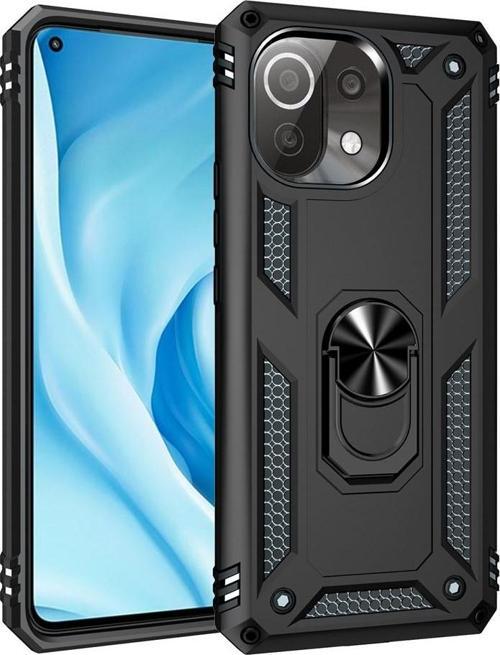 Xiaomi Mi 11 Lite Uyumlu Kamera Korumalı Standlı Yüzüklü Tank Kılıf