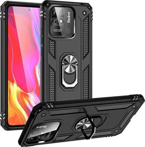 Xiaomi Poco C40 Uyumlu Kamera Korumalı Standlı Yüzüklü Tank Kılıf