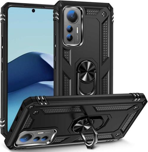 Xiaomi Mi 12 Lite Uyumlu Kamera Korumalı Standlı Yüzüklü Tank Kılıf