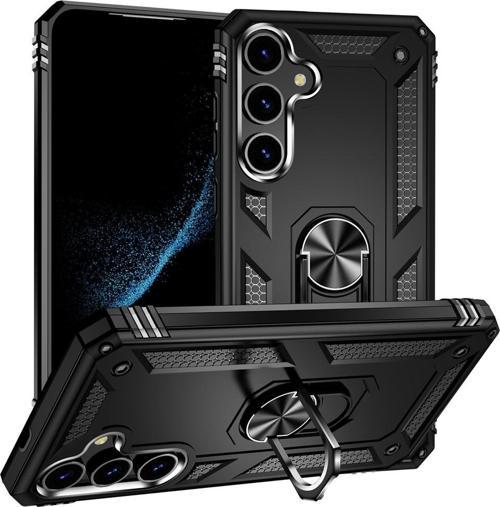 Samsung Galaxy S24 Uyumlu Kamera Korumalı Standlı Yüzüklü Tank Kılıf