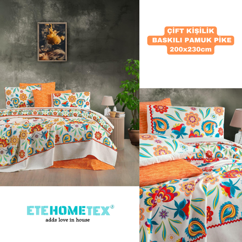 ETEHOMETEX ÇİFT KİŞİLİK BASKILI PAMUK PİKE KARNAVAL  8696474231845