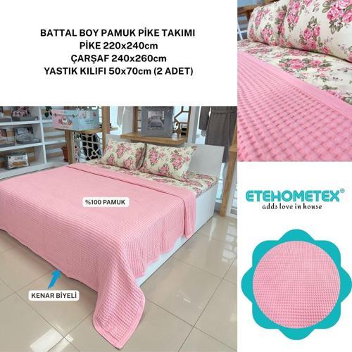 ETEHOMETEX ÇİFT KİŞİLİK HAVUZLU PİKE TAKIMI PEMBE 8696474231885