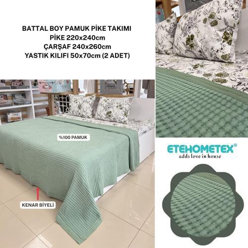 ETEHOMETEX ÇİFT KİŞİLİK HAVUZLU PİKE TAKIMI YEŞİL 8696474231881