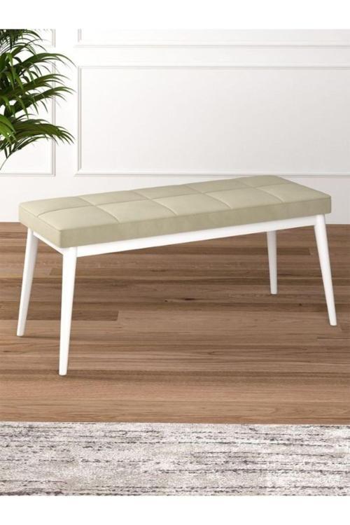 Tina Baby Face Modern Beyaz Ahşap Ayak Bench Oturak 90x40, Ayakkabılık Bank, Yatak Ucu Puf