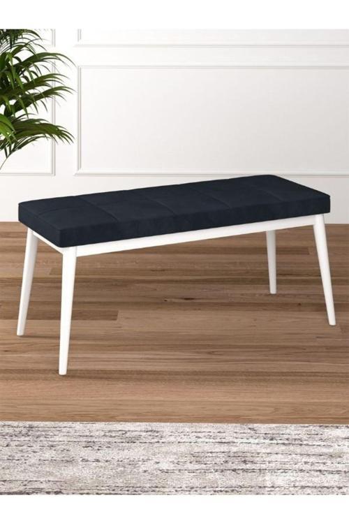 Tina Baby Face Modern Beyaz Metal Ayak Bench Oturak 90x40, Ayakkabılık Bank, Yatak Ucu Puf