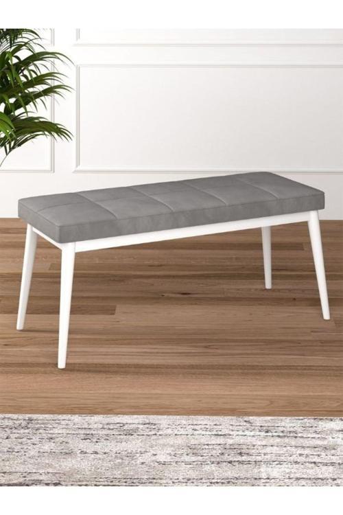 Tina Baby Face Modern Beyaz Metal Ayak Bench Oturak 90x40, Ayakkabılık Bank, Yatak Ucu Puf