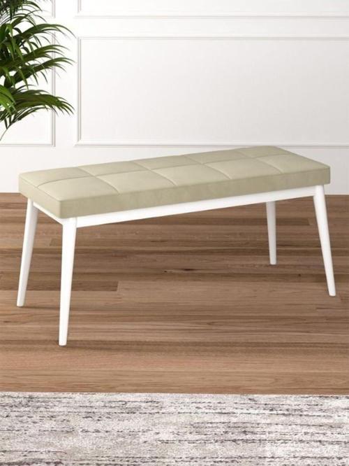 Tina Baby Face Modern Beyaz Metal Ayak Bench Oturak 90x40, Ayakkabılık Bank, Yatak Ucu Puf