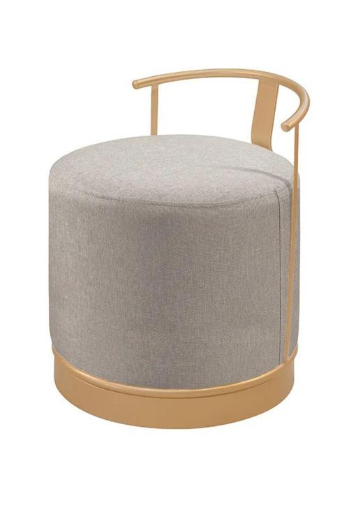 Pufi Puf Gold Metal Çerçeveli  Keten Çok Amaçlı Dekoratif Oturak, Makyaj Oturağı,Montajsız Puf Bench
