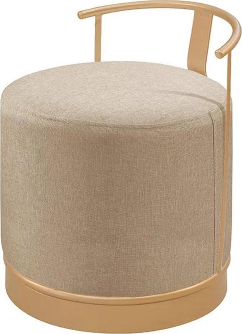 Pufi Puf Gold Metal Çerçeveli  Keten Çok Amaçlı Dekoratif Oturak, Makyaj Oturağı,Montajsız Puf Bench