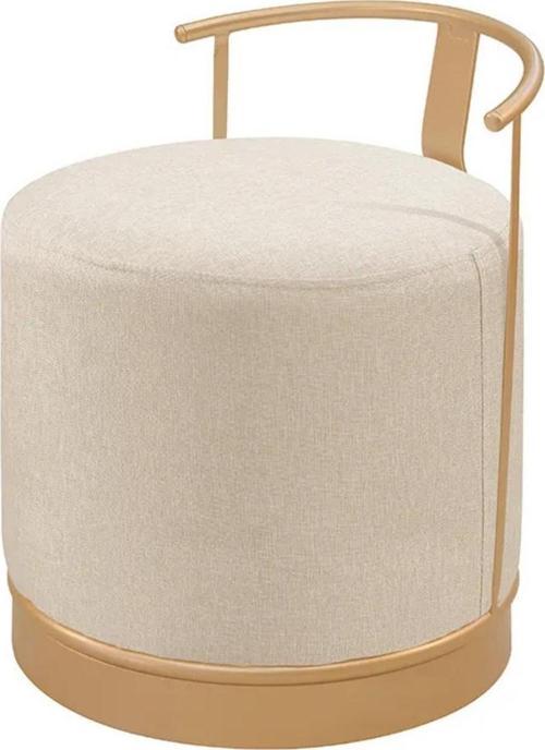 Pufi Puf Gold Metal Çerçeveli  Keten Çok Amaçlı Dekoratif Oturak, Makyaj Oturağı,Montajsız Puf Bench