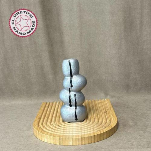 - Ayşe 7362 4706 El Yapımı Gri Taş Motifli Dekoratif Biblo / Vazo - 18 x 9 Cm