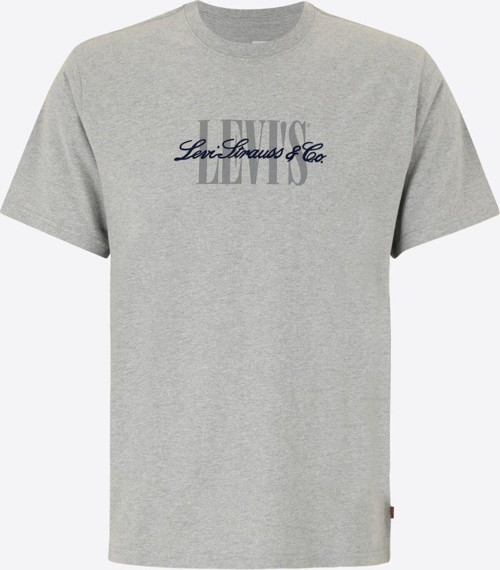 Erkek Bisiklet Yaka Relaxed Fit Serif Logo Gri T-Shirt - A2082-0297