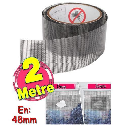 Yapışkanlı Sineklik Yaması Tülü Tamir Bandı Bantı Delik Fiber Tül Yapıştırma Gri 48 mm X 2 Metre