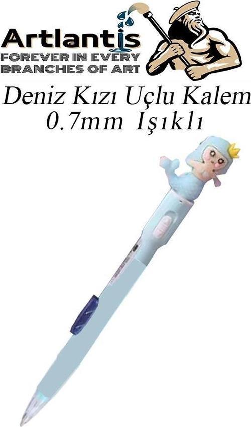 Işıklı Deniz Kızı Uçlu Kalem 0.7 1 Adet Denizkızı Başlıklı Versatil Kalem Süslü Silikonlu Hediyelik Kalem