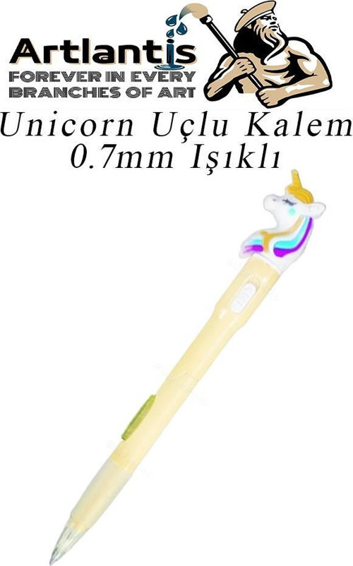 Işıklı Unicorn Uçlu Kalem 0.7 1 Adet Unicorn Başlıklı Versatil Kalem Süslü Silikonlu Hediyelik Kalem