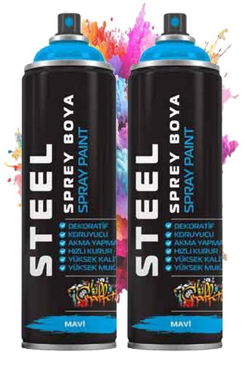 Mavi Sprey Boya 200 ml 2 Adet Hızlı Kuruyan Profesyonel Ahşap Plastik Demir Metal Cam Porselen Duvar Renkli