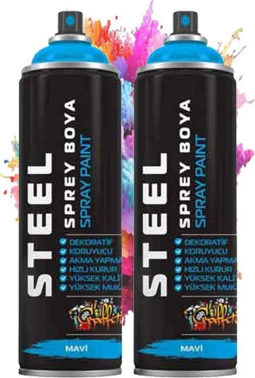 Mavi Sprey Boya 200 ml 2 Adet Hızlı Kuruyan Profesyonel Ahşap Plastik Demir Metal Cam Porselen Duvar Renkli