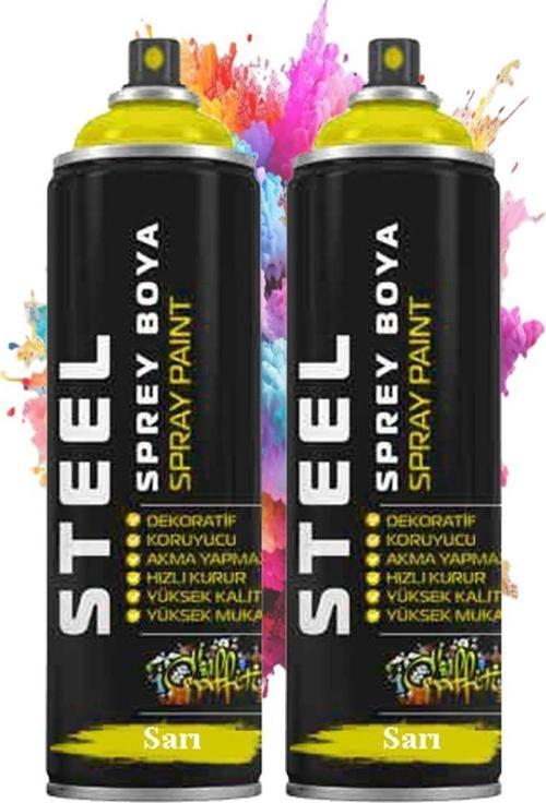 Sarı Sprey Boya 200 ml 2 Adet Hızlı Kuruyan Profesyonel Ahşap Plastik Demir Metal Cam Porselen Duvar Renkli