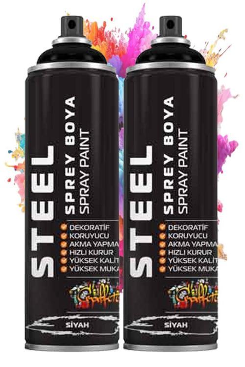 Siyah Sprey Boya 200 ml 2 Adet Hızlı Kuruyan Profesyonel Ahşap Plastik Demir Metal Cam Porselen Duvar Renkli