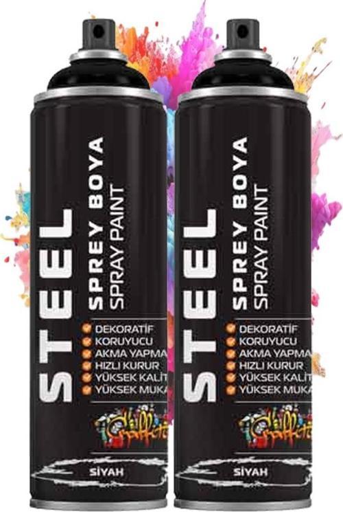 Siyah Sprey Boya 200 ml 2 Adet Hızlı Kuruyan Profesyonel Ahşap Plastik Demir Metal Cam Porselen Duvar Renkli