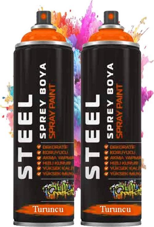 Turuncu Sprey Boya 200 ml 2 Adet Hızlı Kuruyan Profesyonel Ahşap Plastik Demir Metal Cam Porselen Duvar Renkli