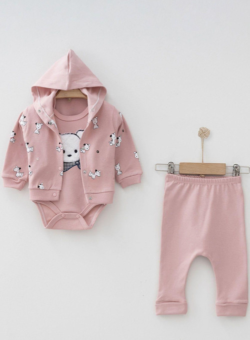 Sevimli Köpek Desenli 3'Lü Unisex Bebek Takım