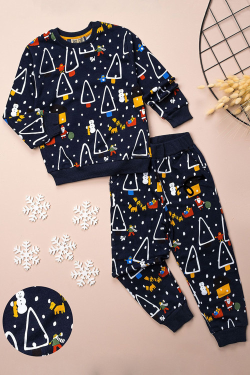 Yılbaşı Noel Desenli Çocuk Pijama Takım