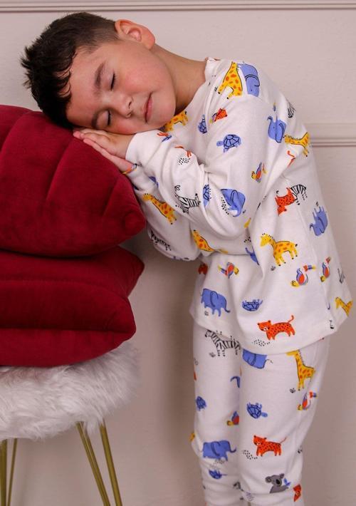 %100 Pamuk Hayvanlar Desenli Unisex Pijama Takım