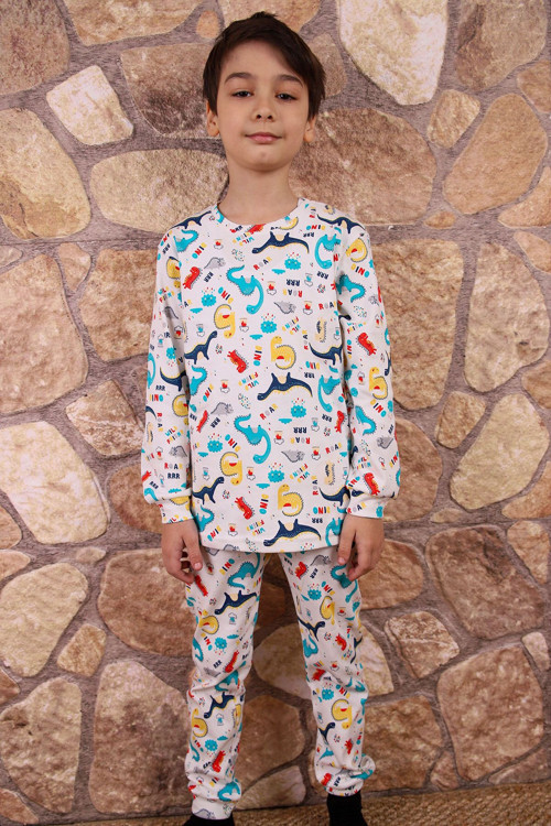 Dinozor Desenli %100 Pamuk Erkek Çocuk Pijama Takım