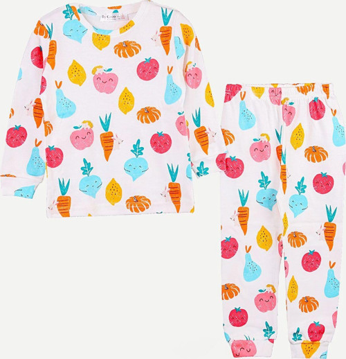 Meyveler Desenli %100 Pamuk Kız Çocuk Pijama Takım