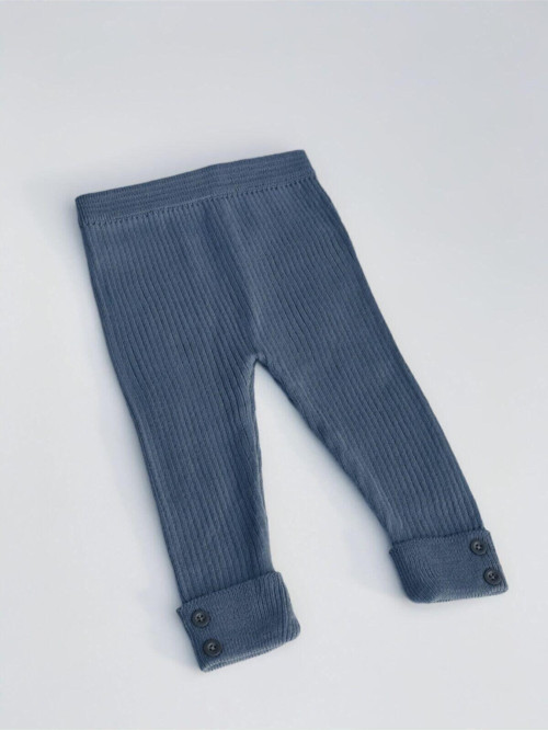 Unisex Bebek Indigo Düğme Detaylı Fitilli Triko Tayt